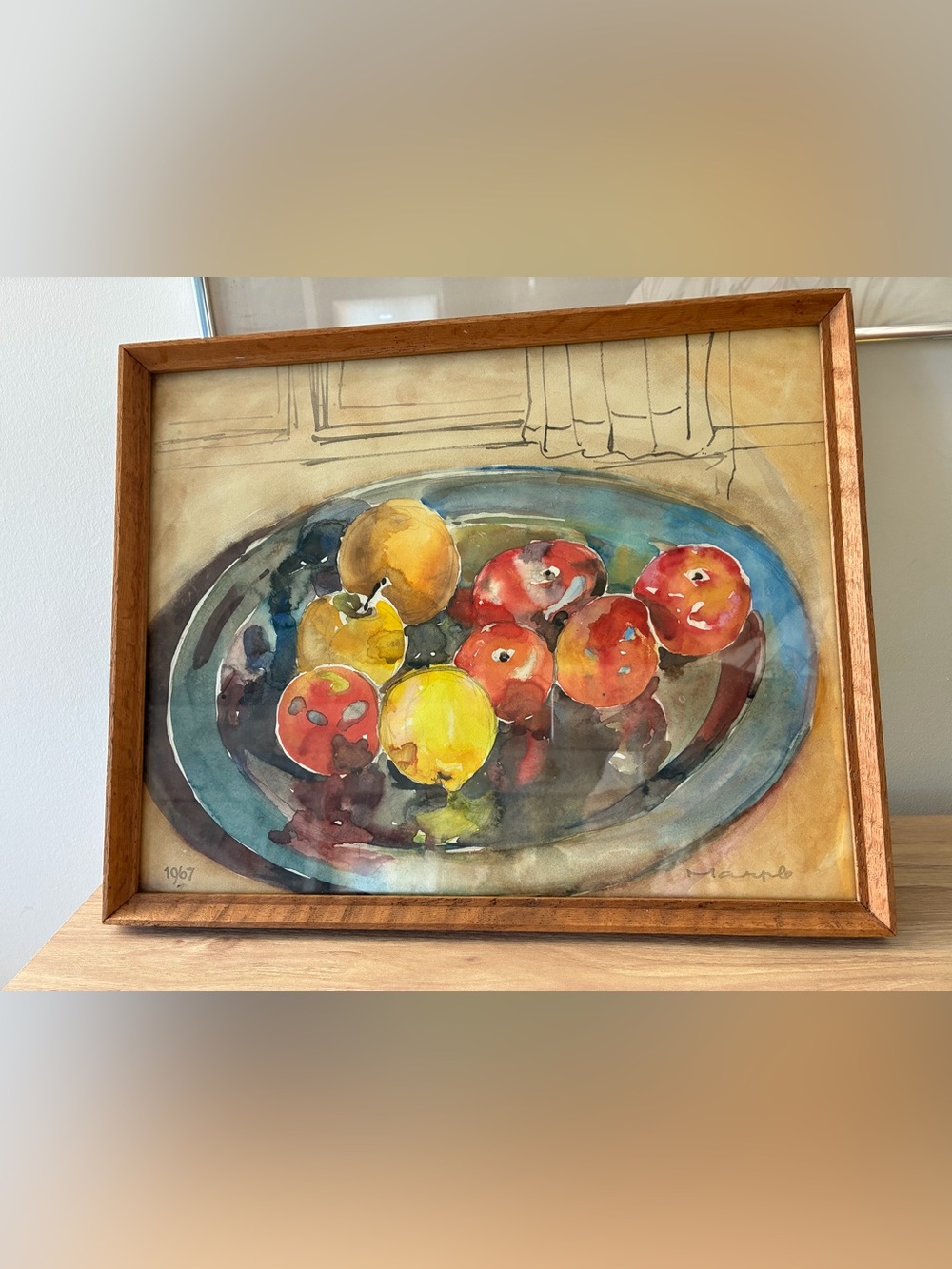 1967 Signed Still Life Fruit Watercolor Painting - by Rex Marple “PewterPlatter”